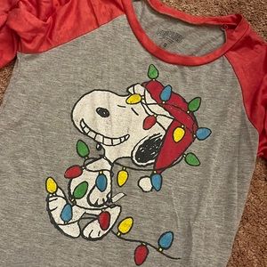 Raglan 3/4 Sleeve Snoopy Peanuts Christmas Shirt